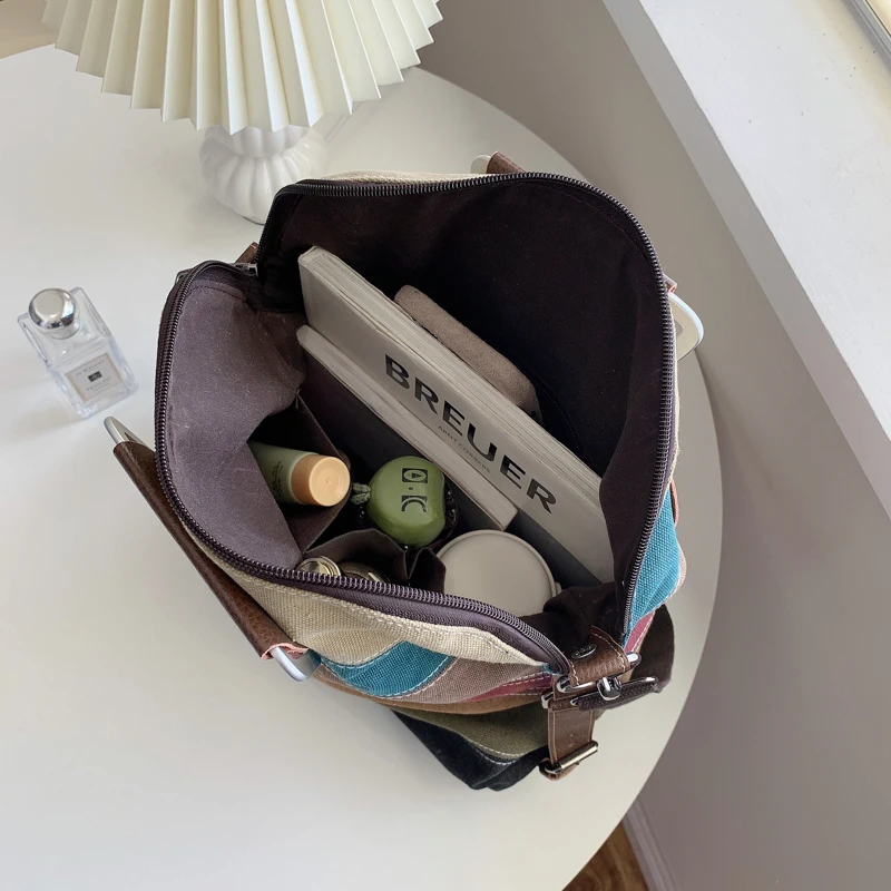 Backpack, Multi-Color Striped Canvas Women's Top Handle Daypack, Functional Shoulder Bag smile Backpack, Daypack,