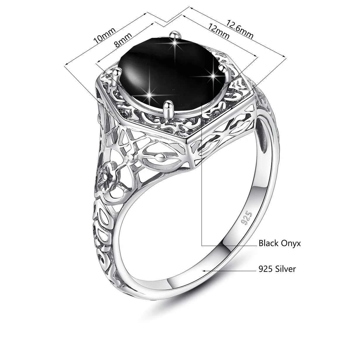 Szjinao Vintage Oval 8*12mm Black Onyx Ring For Women Silver 925 With Stone Large Cocktail Rings Delicate Gift For Wife Lovers'