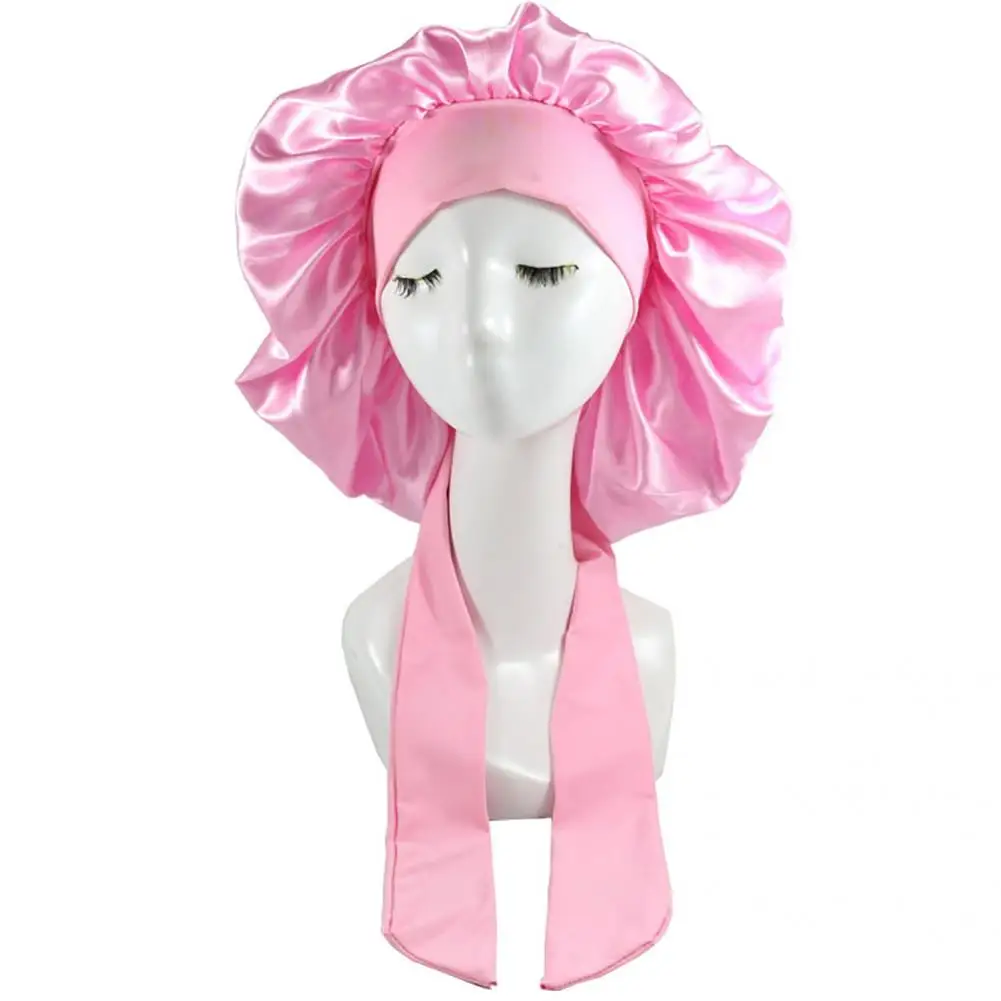 Hair Head Sweet Cap Scarf Lacing Head Cover Solid Color Faux Silk Satin Hair Bonnet Shower Hat Faux Silk Satin smile