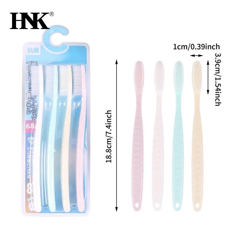 4PCS Soft Colorful Unisex Long Head Adult Big Head Toothbrush Comfortable Soft Oral Cleaning Teeth Brush Manual Toothbrush Set smile