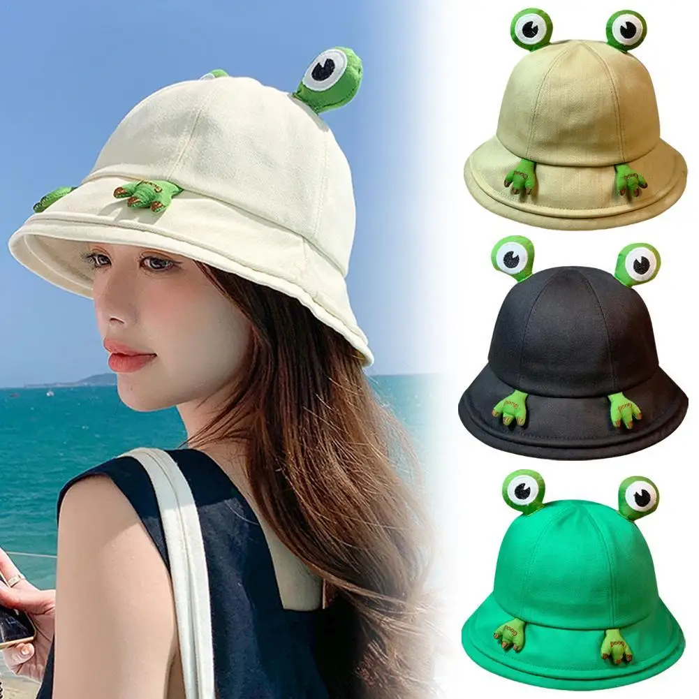 New Frog 2023 Parent-Child Bucket Hats With Eyes Summer Foldable Lightweight Sun Hat Fishing Caps For Women Teens Adult Kids smile