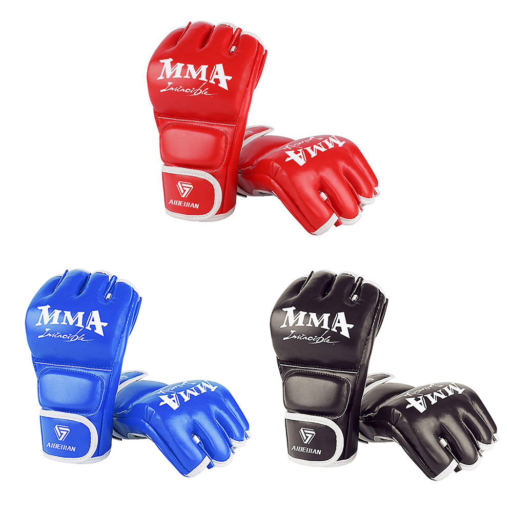 Half Finger Boxing Training Gloves Wearable PU Kickboxing Protective Gloves Tear Resistant Breathable for Sports Supplies