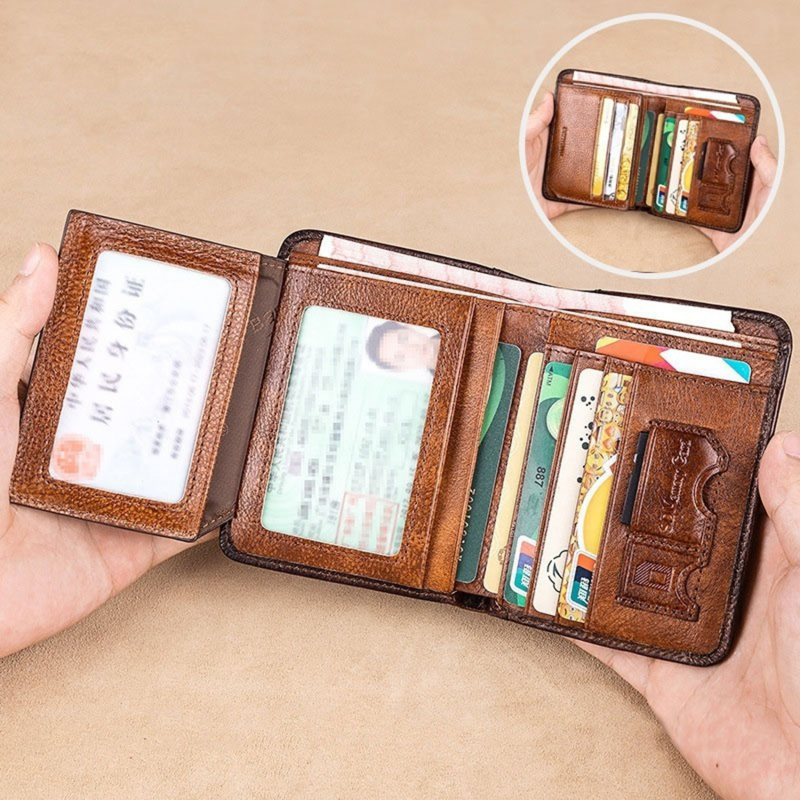 Men Wallet PU Leather Trifold Wallet Vintage Thin Short Multi Function ID Credit Card Holder Male Purse Money Small bag