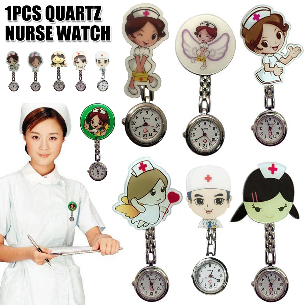 Cartoon Luminous Quartz Women Gift Nurse Watch Hanging Pocket Watch smile