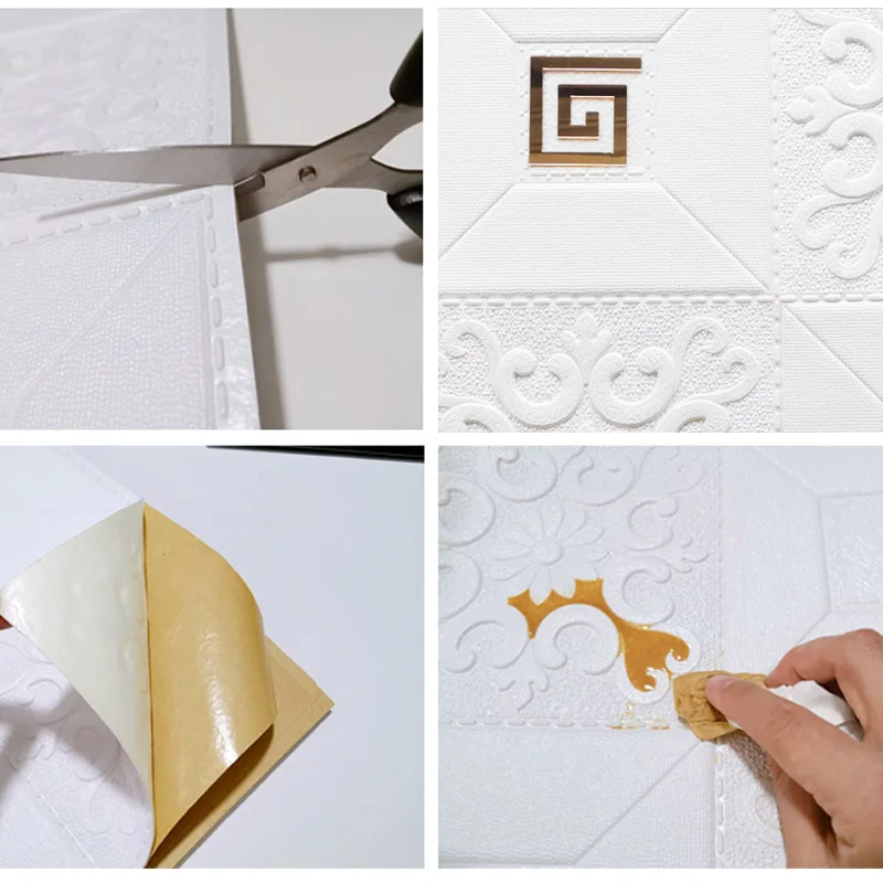 Stereo Wall 3D Foam Stickers Ceiling ddmysmile Panel Roof Decal Self Adhesive Mirror Sier Gold Decor Living Room Children 70X70cm Smile