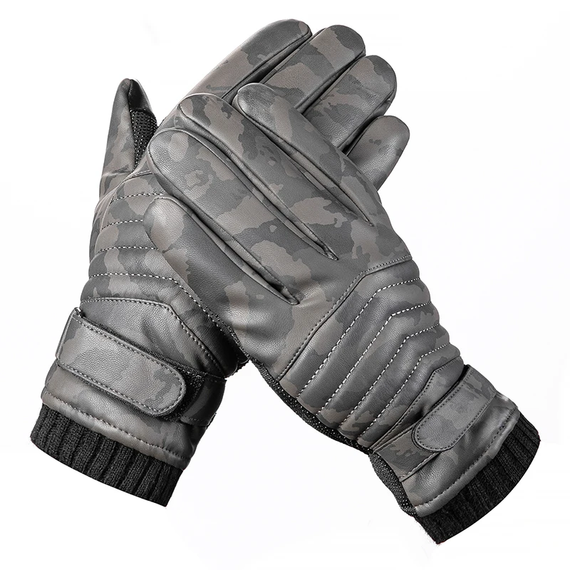 Autumn Winter DENIM BISON Gloves for Men Touch Screen Warm Thicken Male's Gloves Outdoor Sport Riding Full Fingers Ski Gloves smile