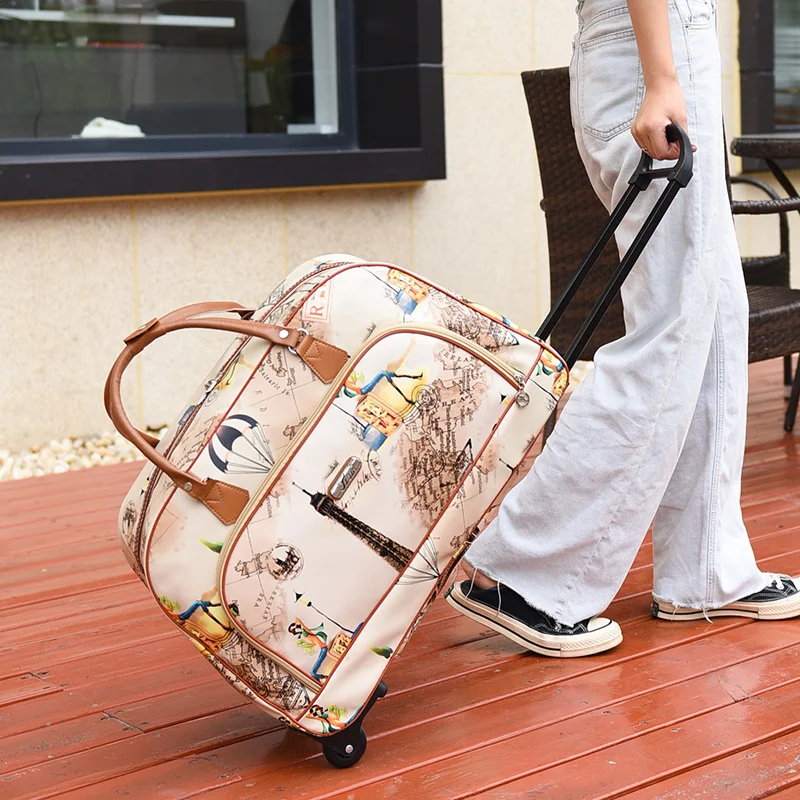 Travel Suitcase Women Trolley Bags Wheeled Bag Oxford High Quality Rolling Lage Travel Bag With Wheels smile