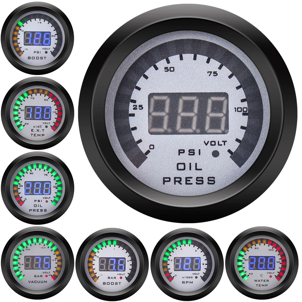 52MM Car Digital Gauge LCD Display Oil Pressure Voltmeter Water Temp Meter With Sensor Air Fuel Ratio Tachometer Boost Meter
