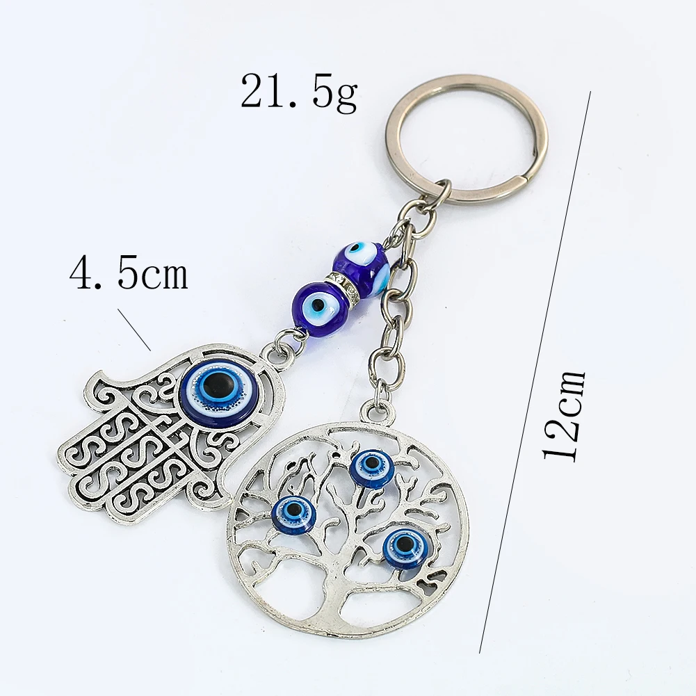 Life Of Energy Tree Hamsa Fatima Hand Palm Turkish Blue Devil Eye Metal Pendant Keychain Lucky Fortune ddmysmile Mascot Purse Dangle Decor Smile