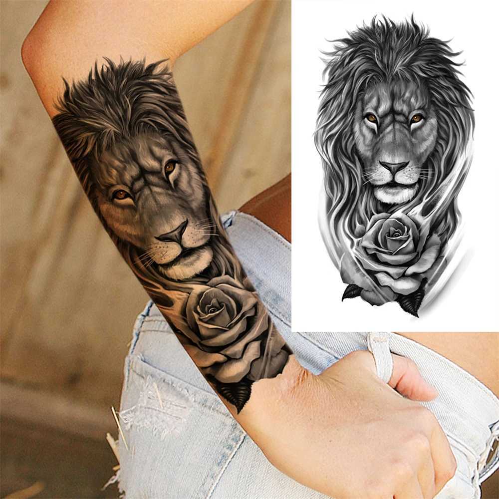 Gods Cross Lion Temporary Tattoo Female True Compass Lion Fake Tattoo Forearm Jesus Christ Thick Tattoo Sticker W250410