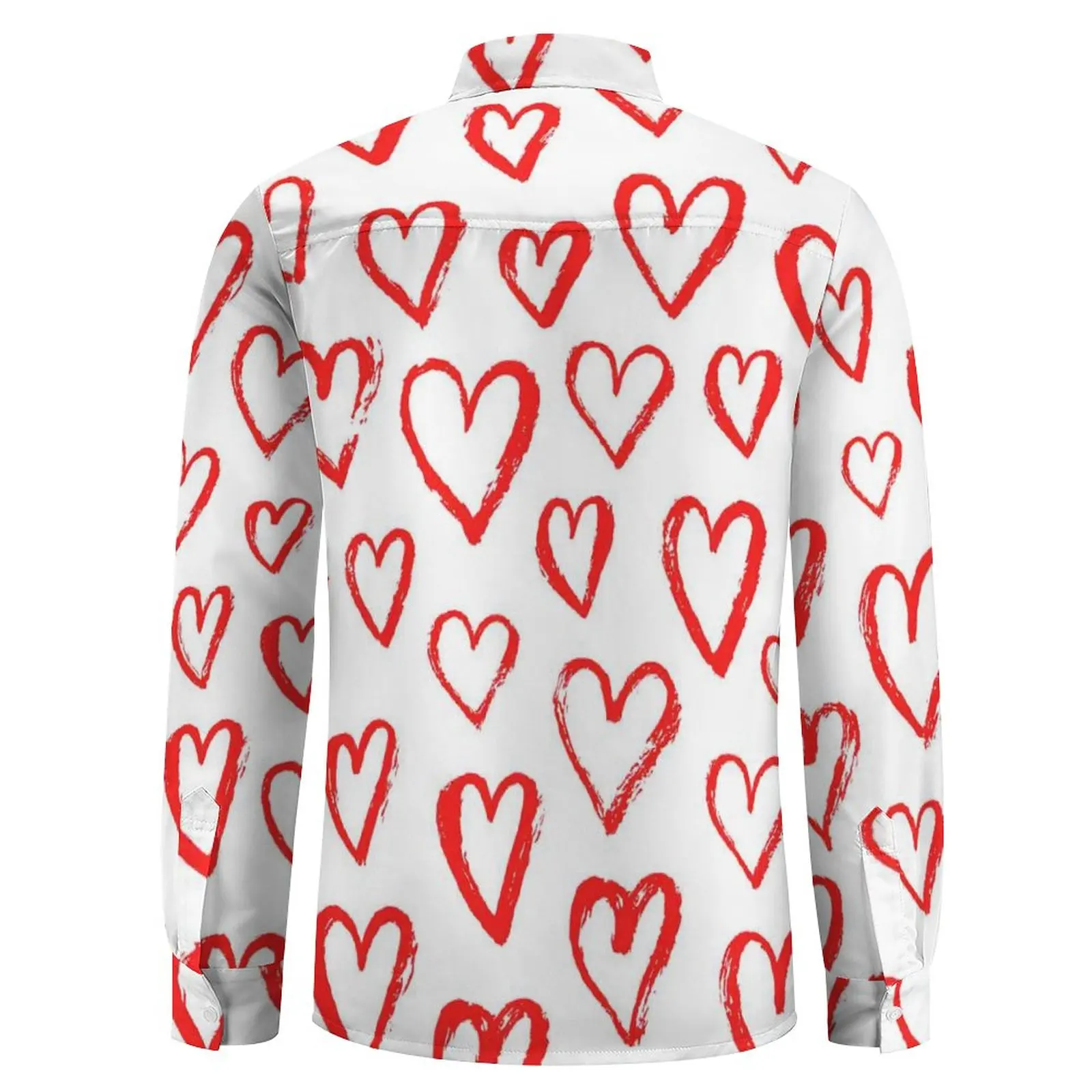Red new Heart 2025 Casual Shirts Men Graffiti Art Print Shirt Long Sleeve Vintage Y2K Blouses Autumn Pattern Top Plus Size 3XL 4XL