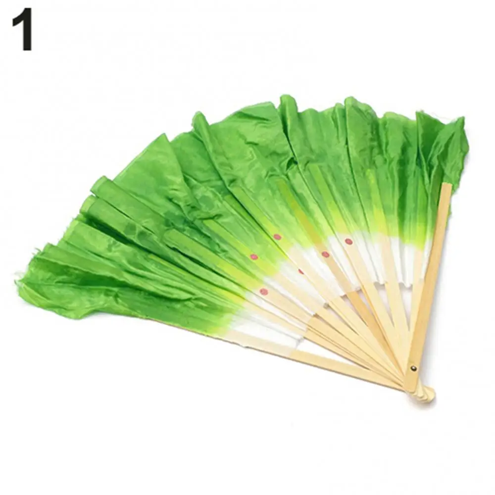 Dancing Fans Chinese Yangko Bamboo Handle Artificial Two-sided Silk Folk Art Belly Dancing Fan Gradient Color Practice Fans smile