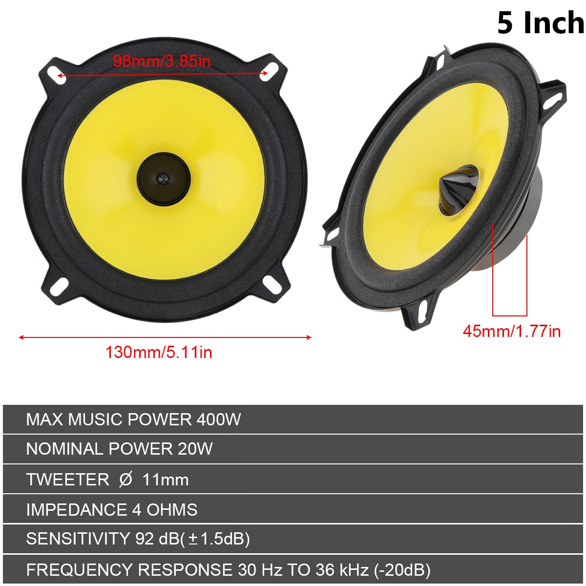2pcs 4/5 Inch 300W/400W Car Audio Speakers Universal Heavy Mid-bass Ultra-thin Modified Subwoofer Non-destructive Installation
