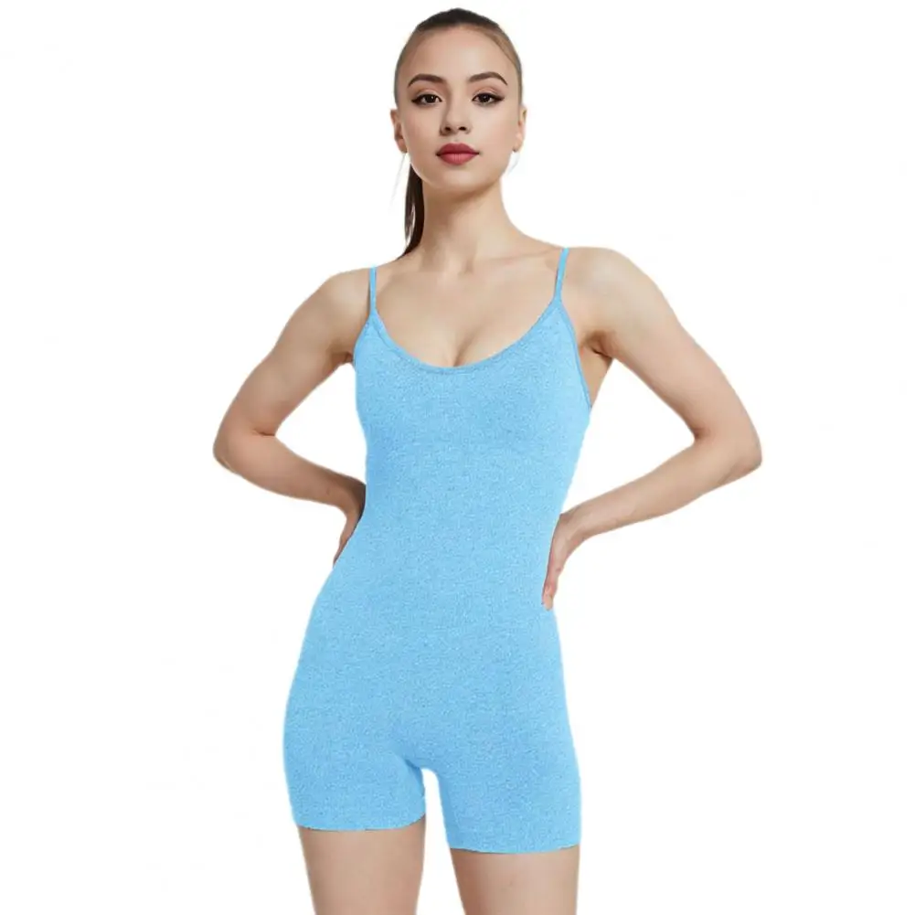 hot sale Elasticated Waist Rompers Sleek Women's Yoga Romper with Spaghetti Straps Butt-lifted Design for Pilates Jogging for Summer