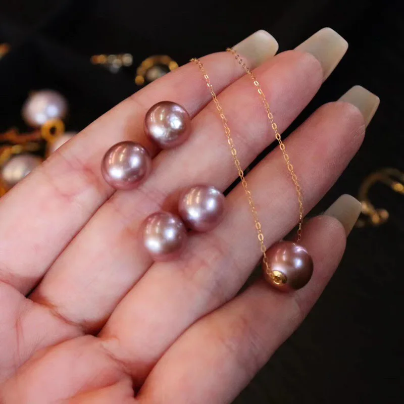 Elegant Purple VANTJ Natural Pearl Jewelry Sets Sterling Real Yellow Gold ddmysmile For Women Lady Party Wedding Jewelry Gift Smile