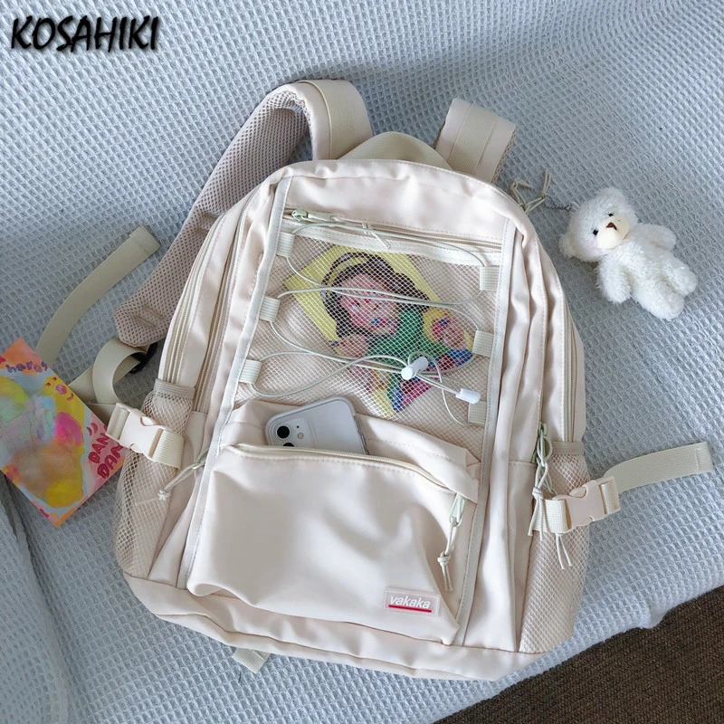 Preppy Solid ddmysmile Ins Korean Simple Backpack High-Capacity Casual Travel Schoolbag Y2k All Match Women Vintage Backpacks For Students Smile