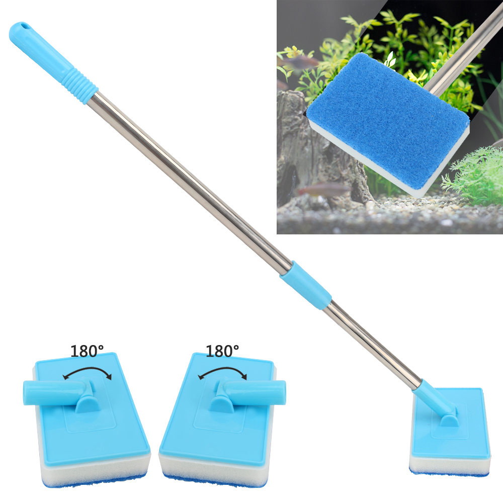 Cleaner Scrubber 180° adjustable Super Long Handle Aquarium Fish Tank Glass Window Algae Double-Sided Sponge Cleaning Brush