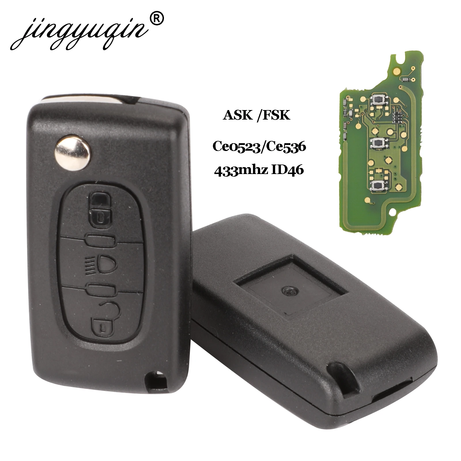 ASK/FSK ID46 jingyuqin 433Mhz For Citroen C2 C3 C4 C5 C6 C8 3 Buttons light Flip Remote Car Key Fob VA2/HCA Blade CE0523 Ce0536 smile