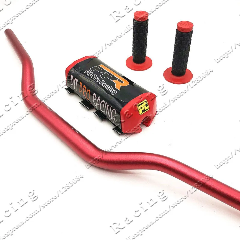 Racing Pit Handlebar Pro Pads With Handle Grips Handlebar Clamp Bar 1-1/8" Pit Bike Motocross Motorcycle Handlebar Red smile 1-1/8"