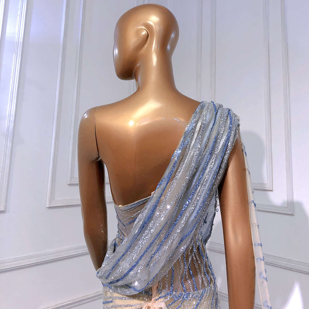 Blue Customized Sliver High Split Evening Dresses Gowns Beaded Mermaid Elegant For Women Party Couture LA