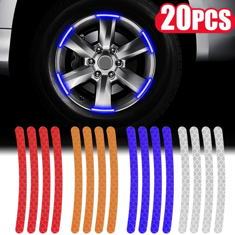 40/20pcs Car Wheel Tire Hub Reflective Strips Car Motor Tyre new High Reflective Night Warning Safety 2025 Driving Reflector Sticker