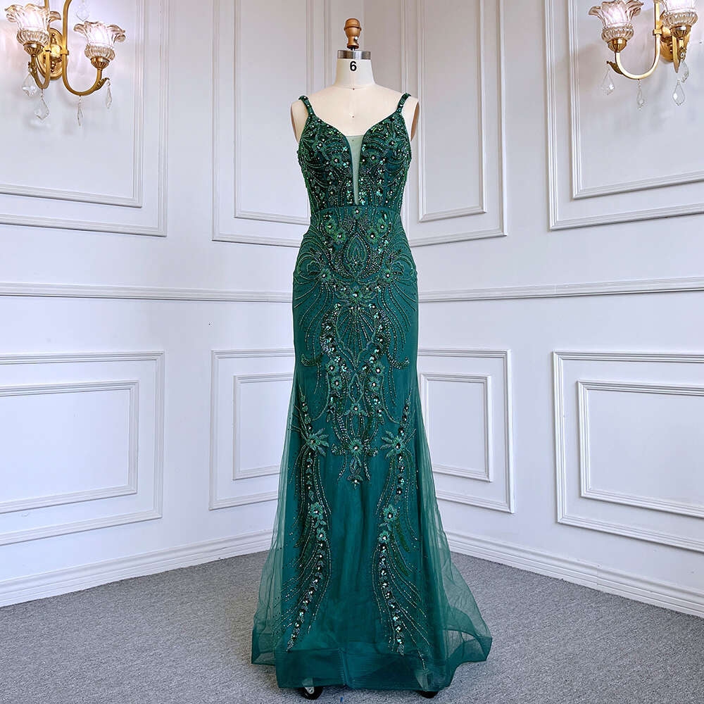 Skirt Customizedgreen Detachable Sexy Spaghetti Straps Mermaid Elegant Beaded Evening Dresses Gowns Party La71363