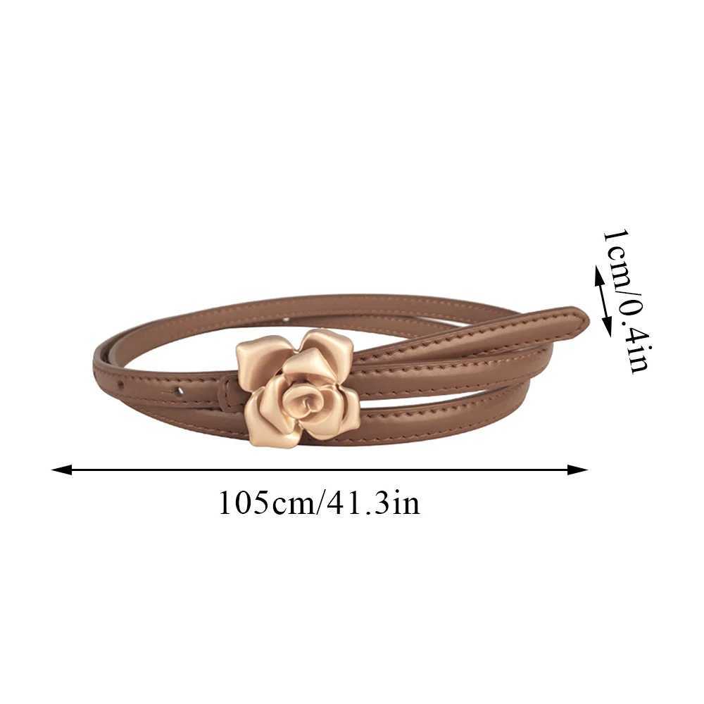 1.0cm New Unique Rose Genuine Leather Gold Belt Fashion Cowboy Flower Thin Belt Womens Jeans Dress Belt X2411091