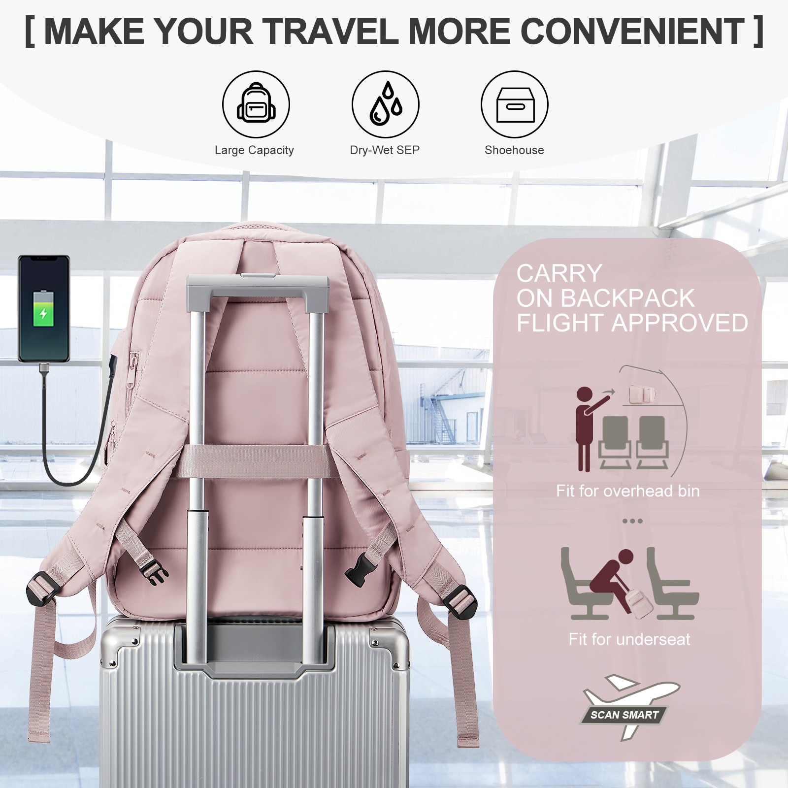 ldm Women Backpack Laptop Bag Lightweight Carry On Luggage Bag with Shoe Compartment Large Capacity Waterproof Travel Backpack