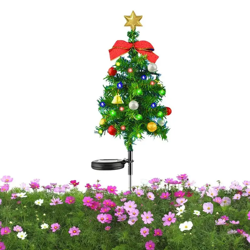 Waterproof Xmas Tree Christmas Solar Tree Waterproof Multicolor 20 Leds 8 Modes Light Creative Mini Solar Powered Ornament Plant smile