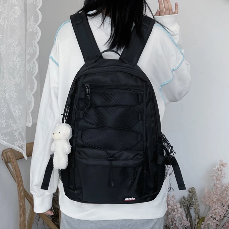 Preppy Solid ddmysmile Ins Korean Simple Backpack High-Capacity Casual Travel Schoolbag Y2k All Match Women Vintage Backpacks For Students Smile