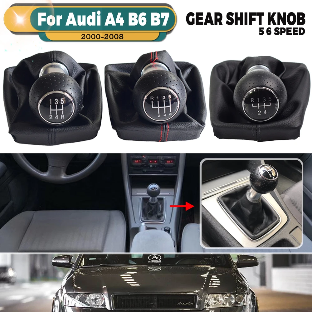 Audi A4 For Fit B6 B7 2000-2008 Manual 5 6 Speed Car Gear Shift Shifter Knob Lever Handle Head With Leather Dust-Proof Cover smile