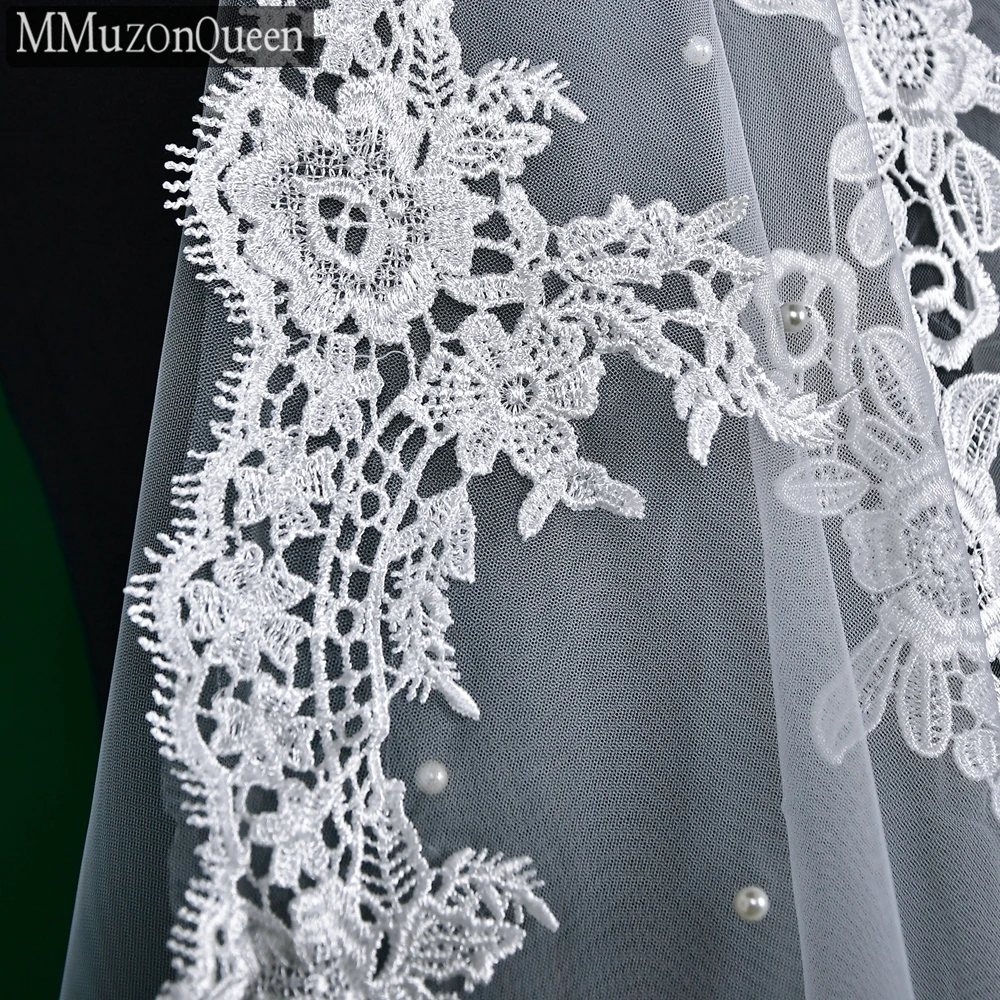 Beaded Lace MMQ M17 Bridal Veil White/ ddmysmile Solf Tulle One Layer Pearls Wedding Bride Veil With Comb Woman Accessories Smile White/