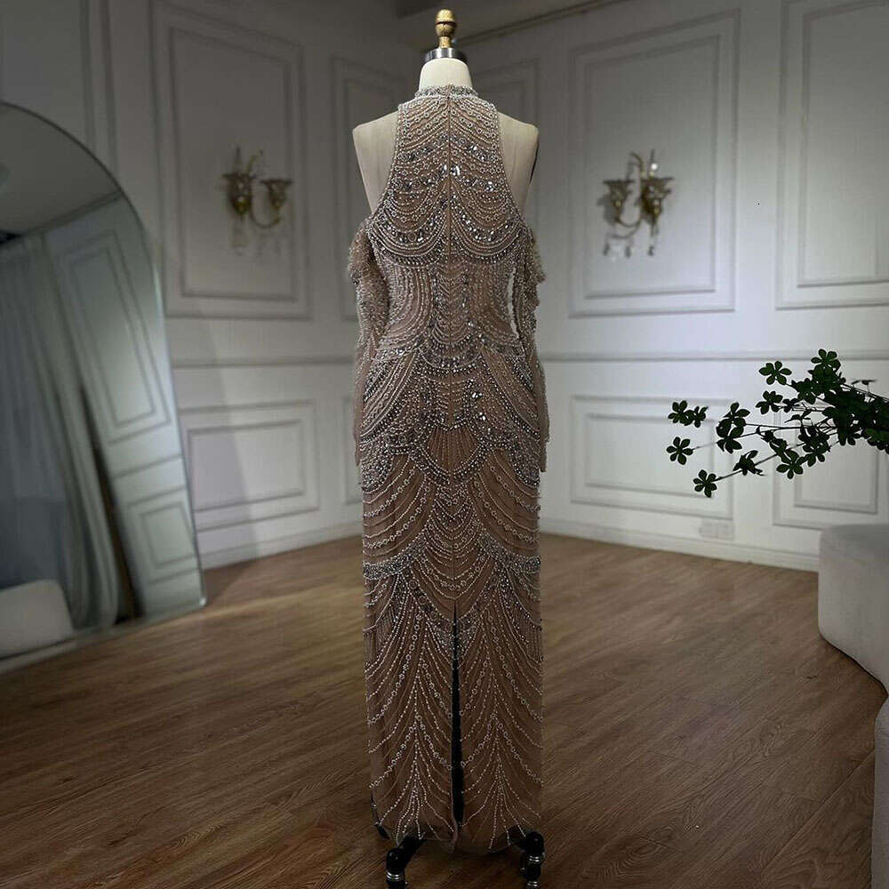 Hill Arabia Serene Nude Mermaid Elegant Evening Dress Gowns With Pearls Beaded For Formal Ocn LA A Customized Mal