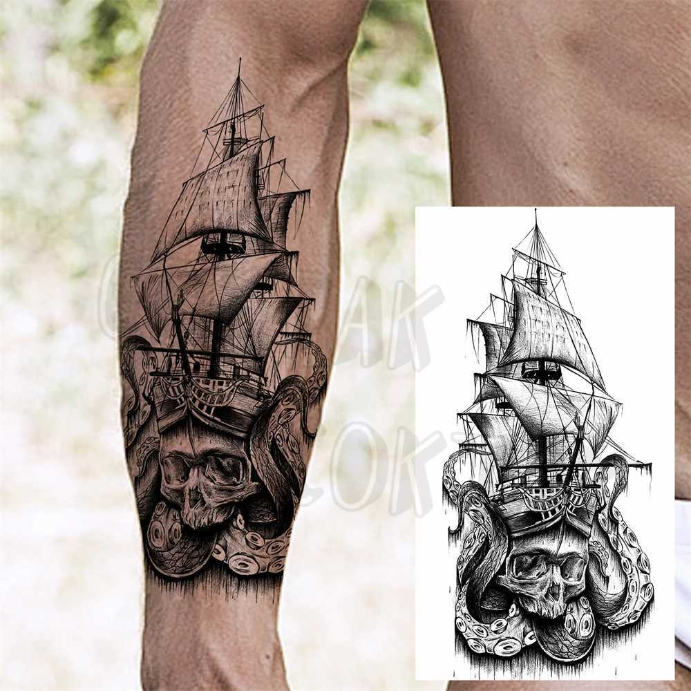 Real Skeleton Sickle Temporary Tattoo Female Adult Male Robot Pistol Pirate Ship Fake Tattoo Arm Art Washable Tattoo W241109