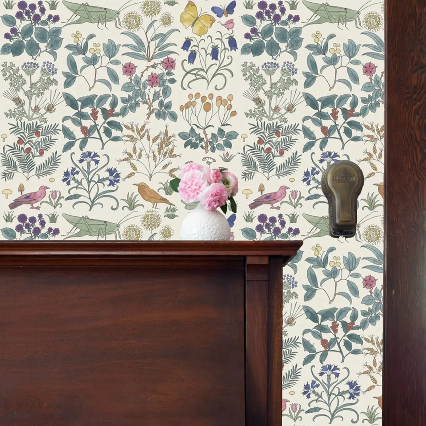 Apothecary's Garden Wallpaper with Garden plants & animals. Botanical plants Nordic Wallpaper, Scandinavian botanica wall papers
