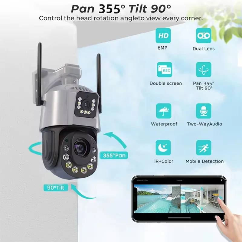 Saikiot ICSEE 6MP 50X Zoom WIFI Camera 4G PTZ Dual Lens Outdoor Camera Auto Tracking Surveillance System ICSEE Dual Lens Camera