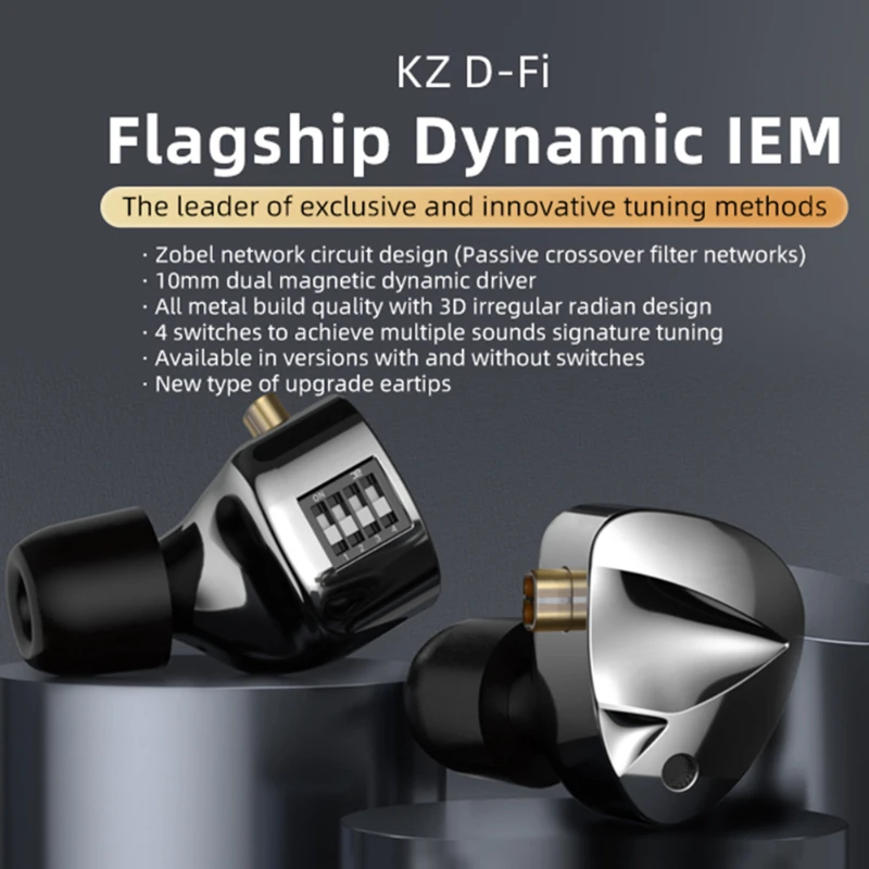 Iems KZ D-Fi Hifi In Ear Wired Monitor ddmysmile Earphones 4-Level Tuning Switches Live Earplug Music Circuit 3.5Mm Plug Design Headset Smile