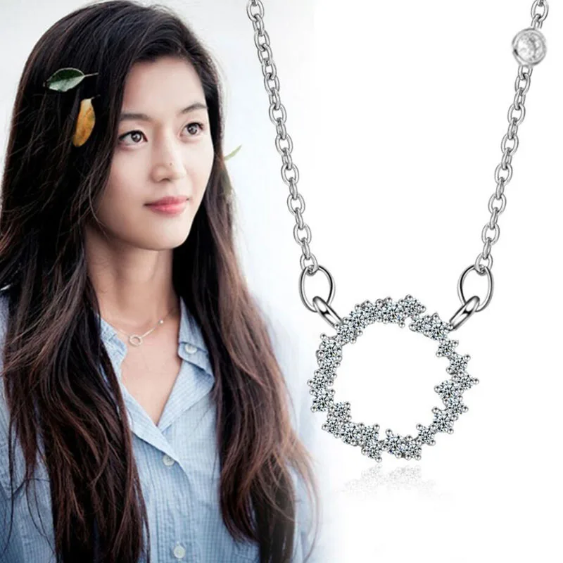 Necklace Real Solid Moissanite Sterling Sier Dia Circle Pendant Necklace for Women Men Promise Wedding Gift Jewelry smile