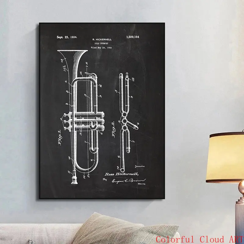 Vintage Violin Guitar Piano Blueprints Posters Musical Instrument Patent Drawing Canvas Painting Wall Art for Music Studio Decor