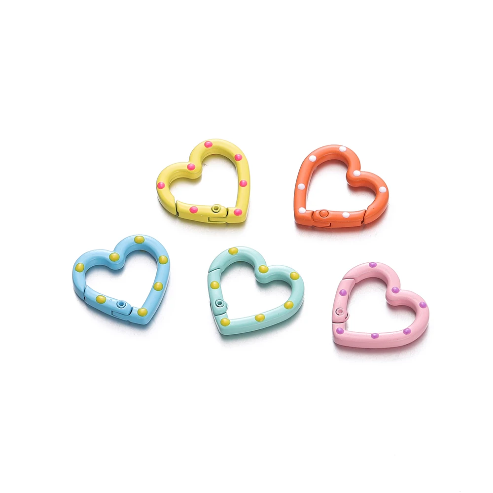 Metal Alloy Heart 5Pcs/Lot Ring Spring Clasp Carabiner Keychain Clips Hook Dog Chain Diy ddmysmile Jewelry Buckle Connector Supplies Smile
