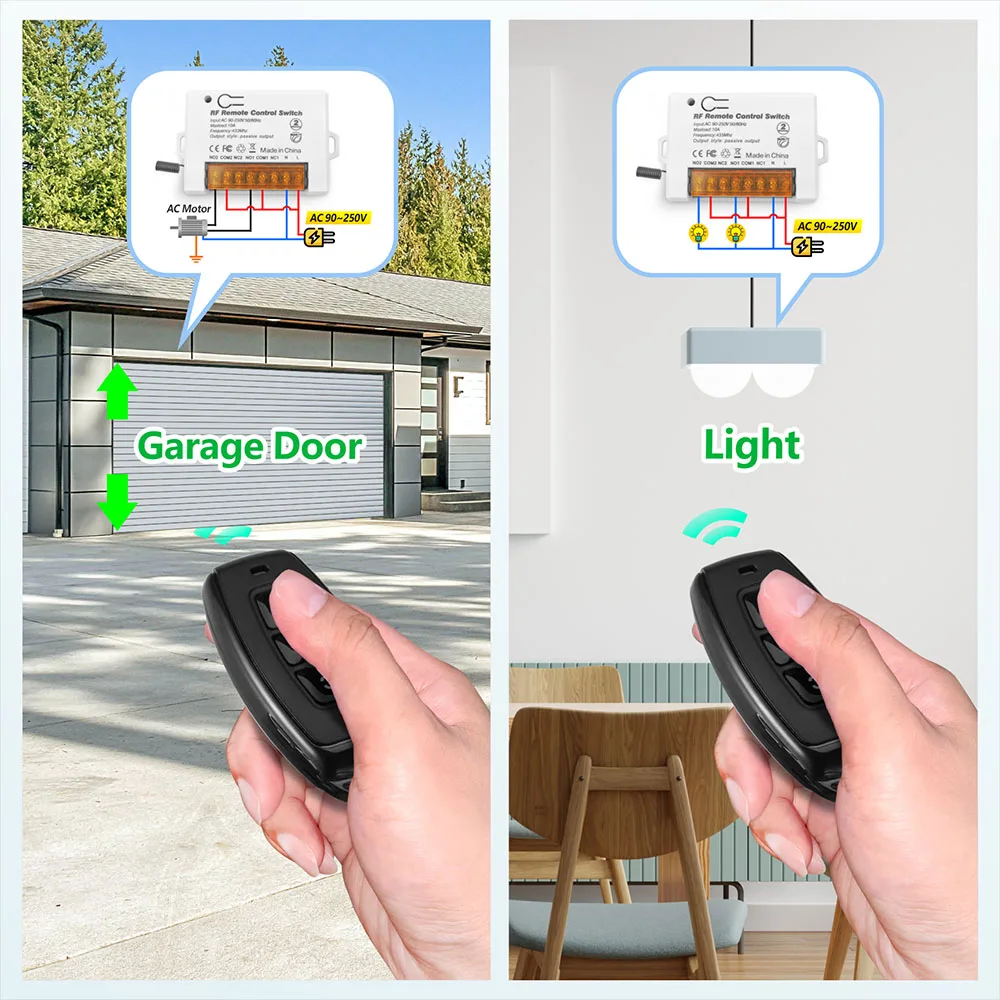 433Mhz Remote Control Switch for Light Universal Garage Gate Remote Control AC 85V 220V 110V 220V 2CH Big Relay Receiver