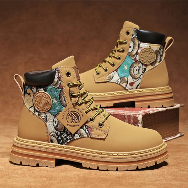 Top Boots Men High Leather Shoes Men Boots Comfortable Breathable Water Proof Shoes For ddmysmile Men Military Lace-Up Botas Hombre Smile