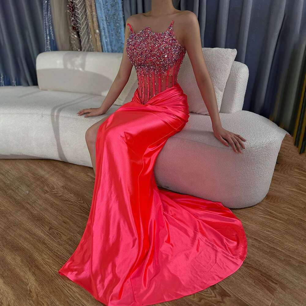 Serene Hill Arabic Fuia Strapless Side Split Beaded Mermaid Dubai Evening Gown For Women S Party LA