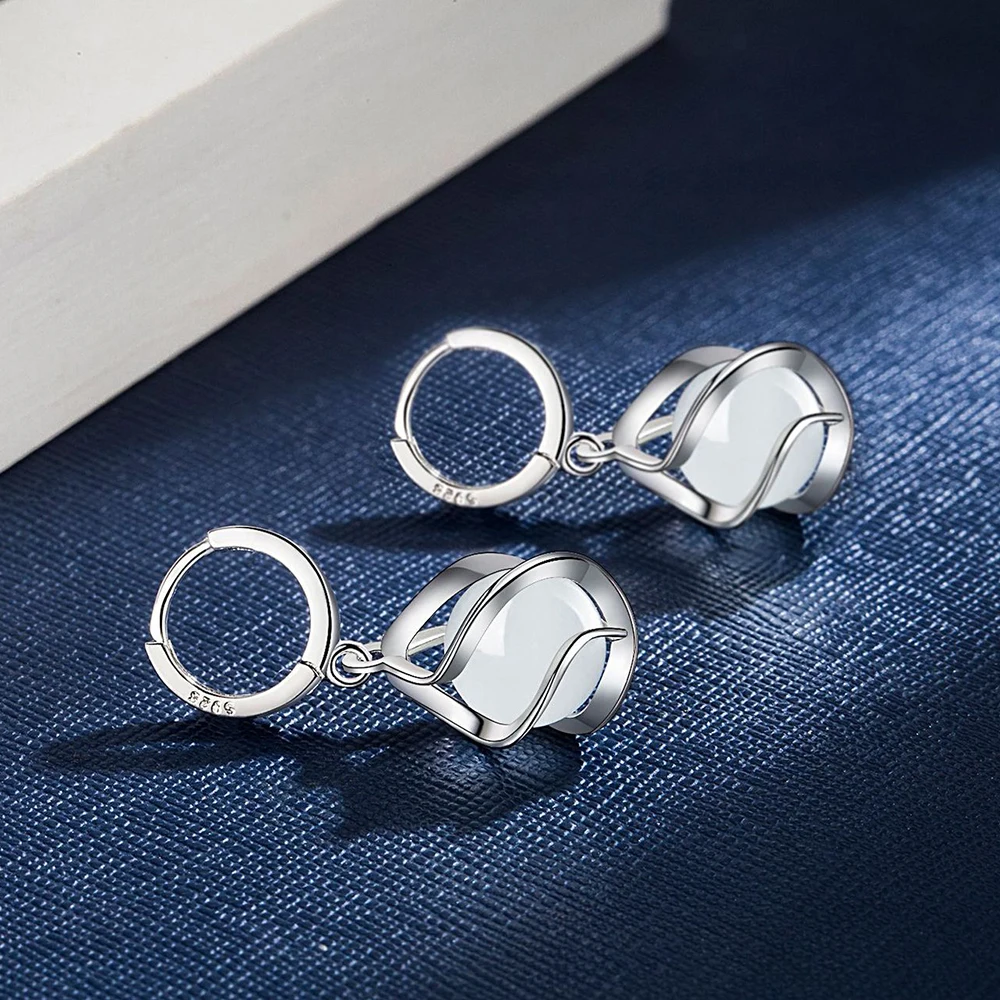 ddmysmile Sier Fanqieliu Solid Needle Hollow Spiral Opal Pendant Necklace Drop Earrings Jewelry Sets For Women Trendy New Fql23089 Smile