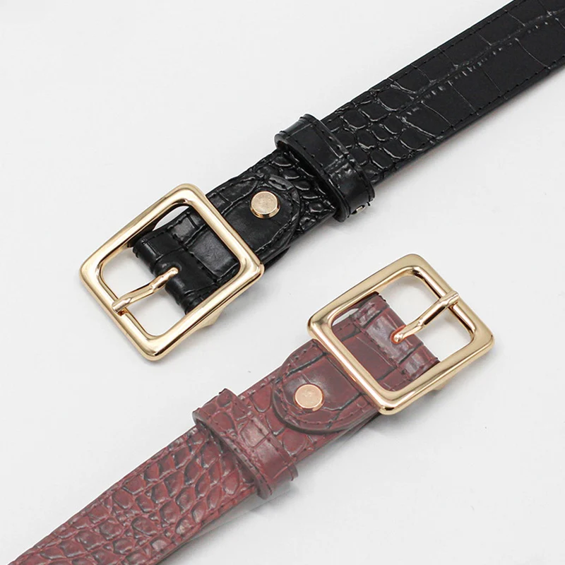 Vintage Ladies Fashionable Crocodile Pattern Real Genuine Leather Cowskin Pin Belt Waistband for Girls Women Metal Buckle smile