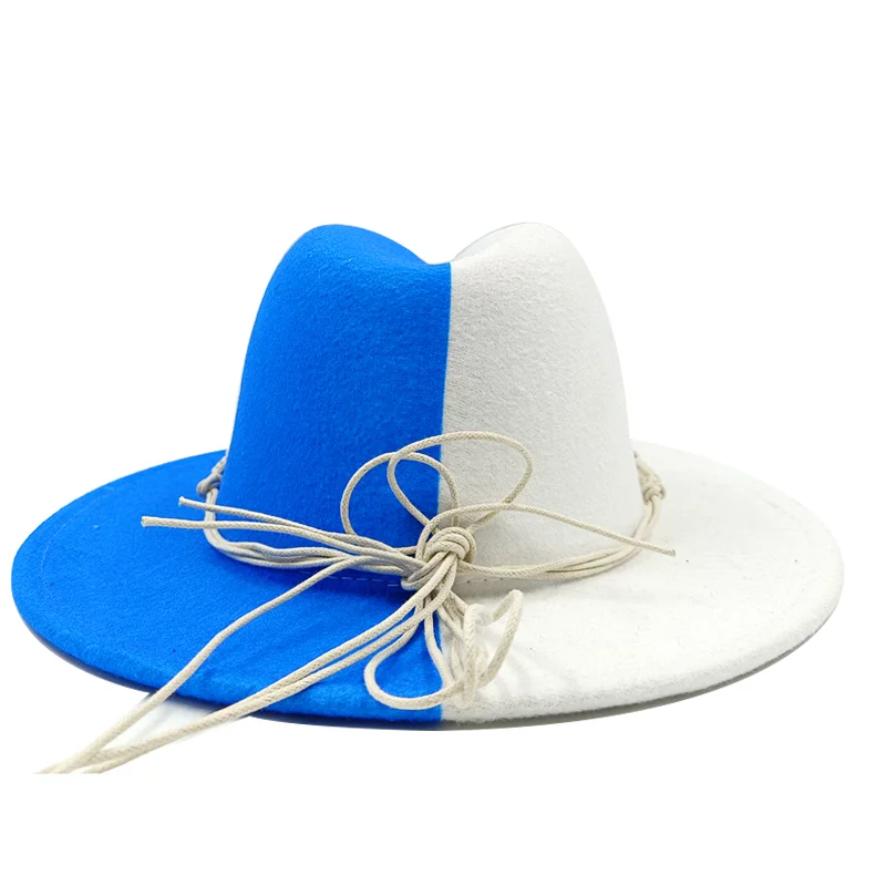 ddmysmile Hat Patchwork Fedora Sombreros Accessories Jazz Hat Surface Belt Soft Fedora Hat Classic Men's And Women's Blue Jazz Sombreros Smi