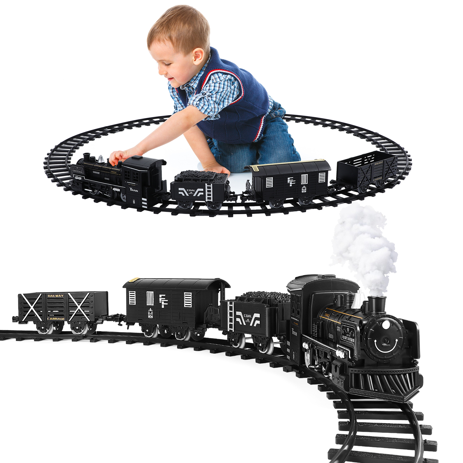 Small Train Freight Electric Model Kids Steam Engine Locomotive Toy Car Railway Plastic