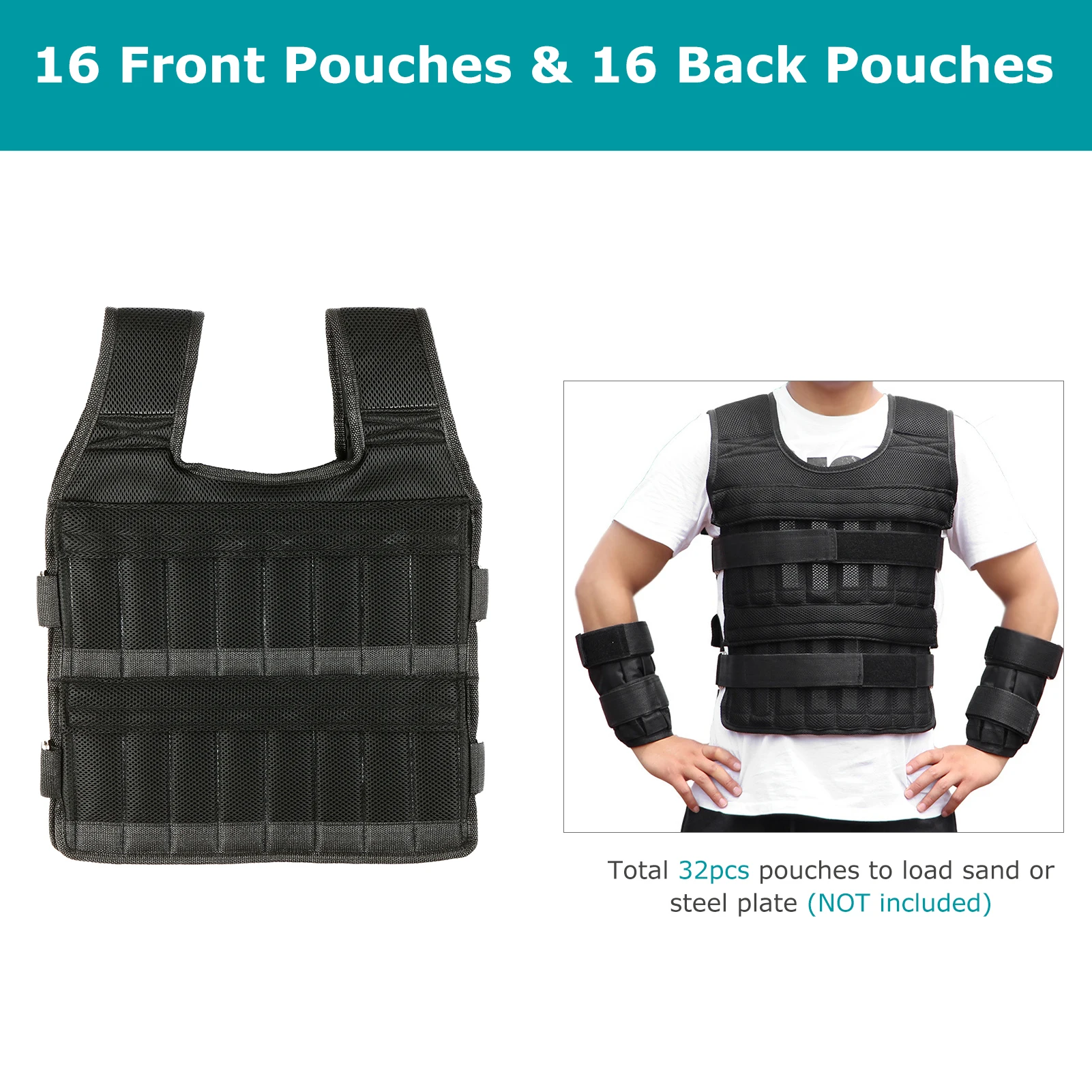 Weight Vest Adjustable 15kg/35kg Exercise Loading Weight Vest Strength Training Jacket with 6kg Leg Weight 5kg Arm Weight smile
