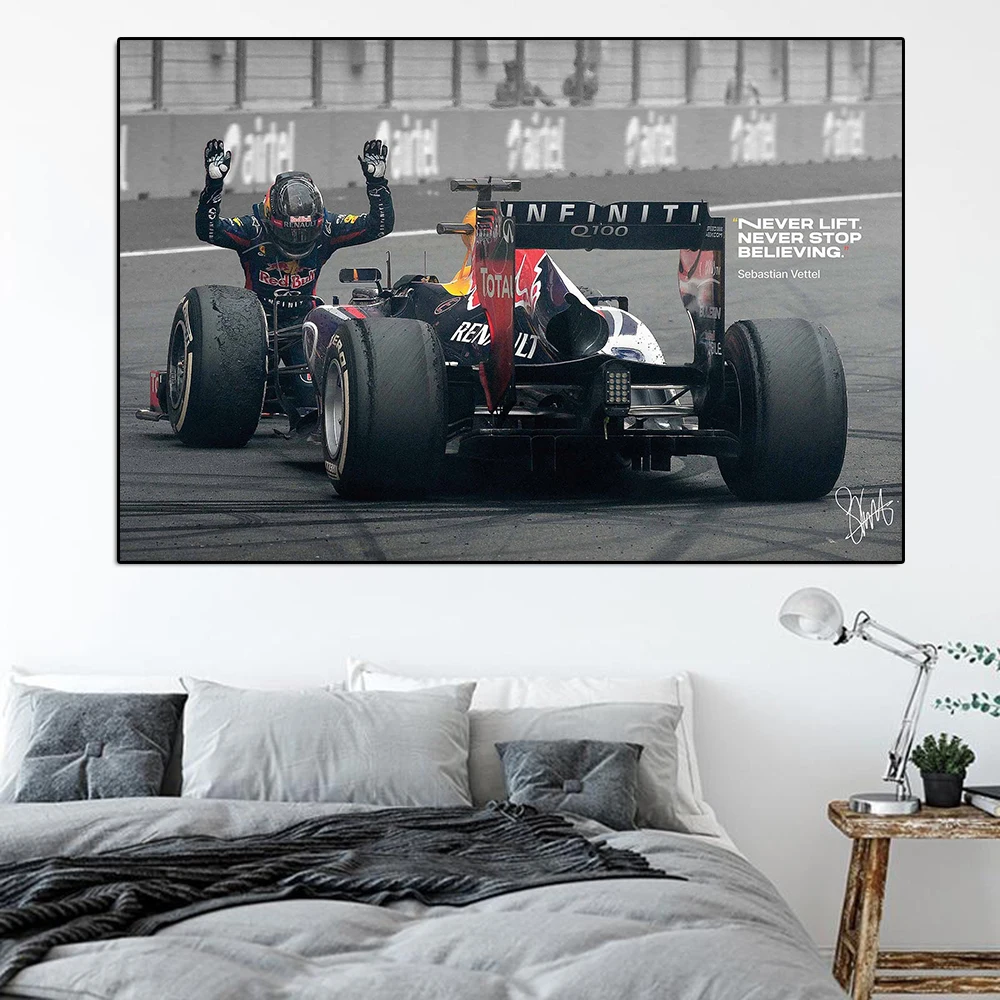Winner Prix Formula Grand Vettel Poster Never Lift Never Stop Believing Racer Inspirational Canvas Painting Wall Art Room Decor smile