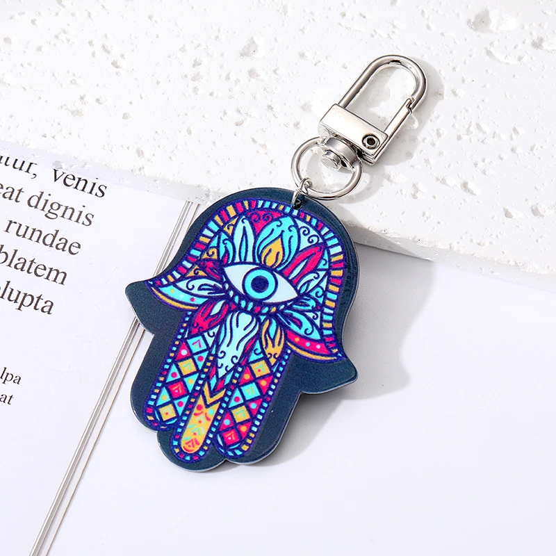Eye Star Flower Evil Hamsa Hand Keychains Keyring New Acrylic Retro Ethnic Fatima Hand Blue ddmysmile Eye Bag Car Box Accessories Smile